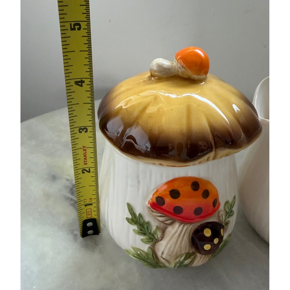 Vintage Mushroom Ceramic Cream and Sugar Set Retro Cottagecore Toadstool Decor - Picture 12 of 14